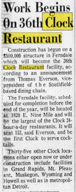 Clock Restaurant - Sep 16 1972 Article (newer photo)